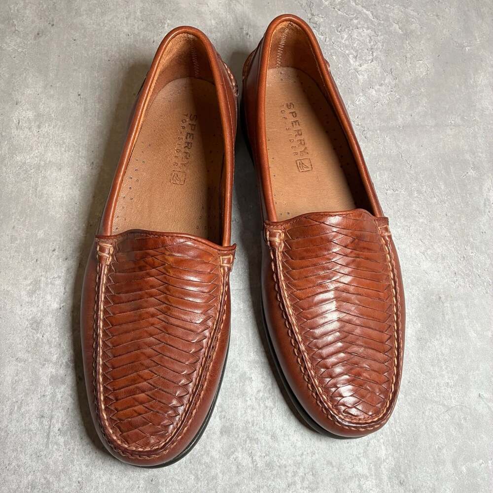 Sperry Top-Sider Brown Woven Leather Moc Loafer Shoes